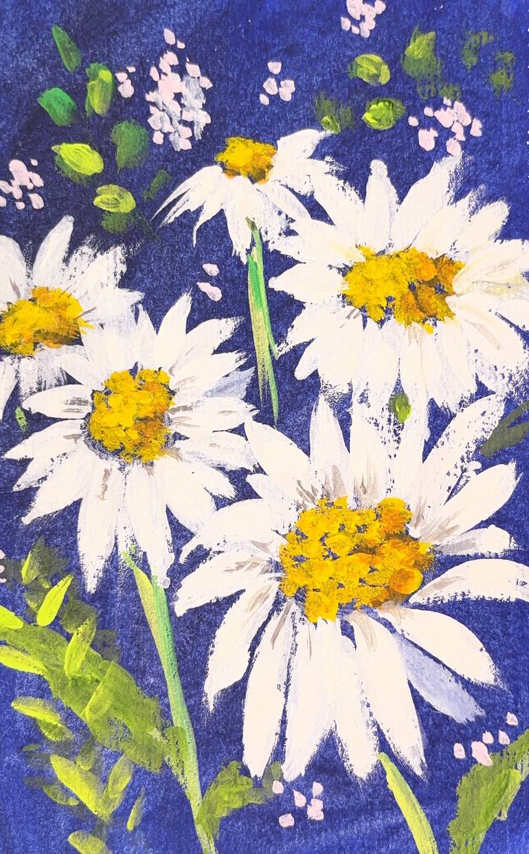 DAISIES AND BLUE Painting by Janet Lapelusa | Saatchi Art