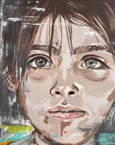 Original Portraiture Children Painting by Gabriela Roman Esnaurrizar