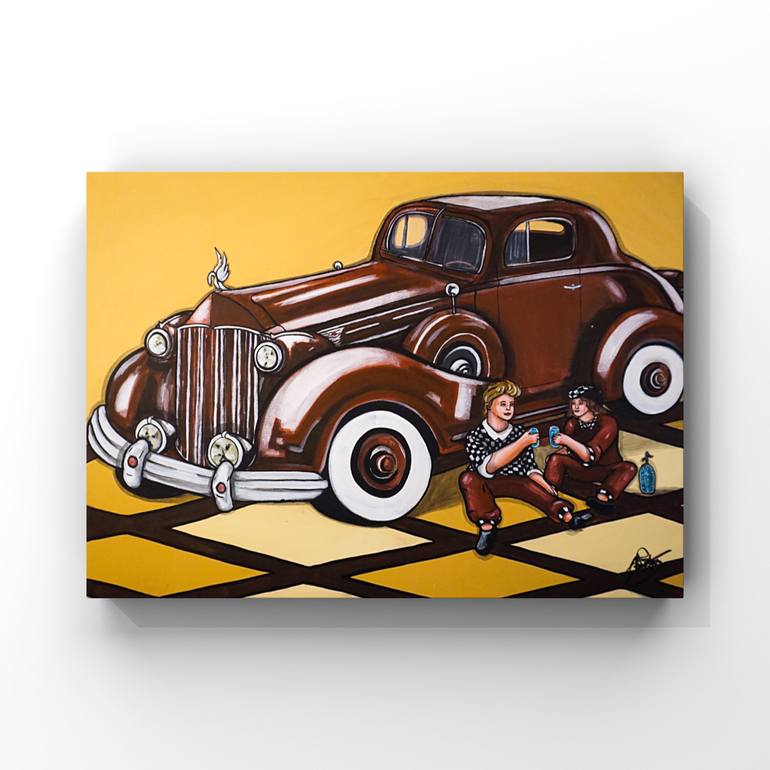 Original Art Deco Car Painting by Gabriela Adriana Radac