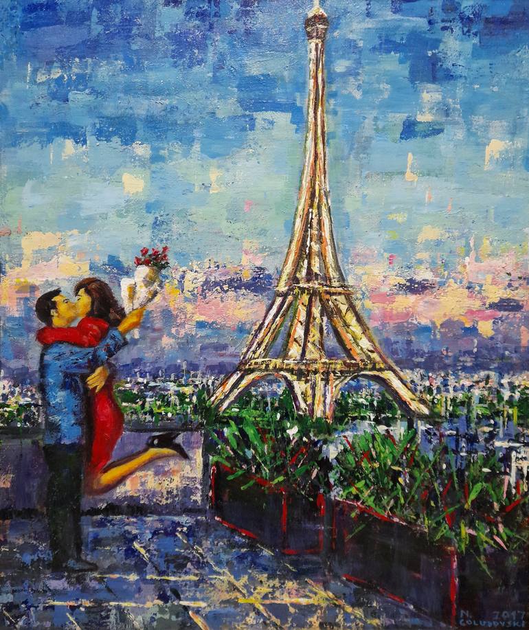 love in paris Painting by Nikola Golubovski | Saatchi Art