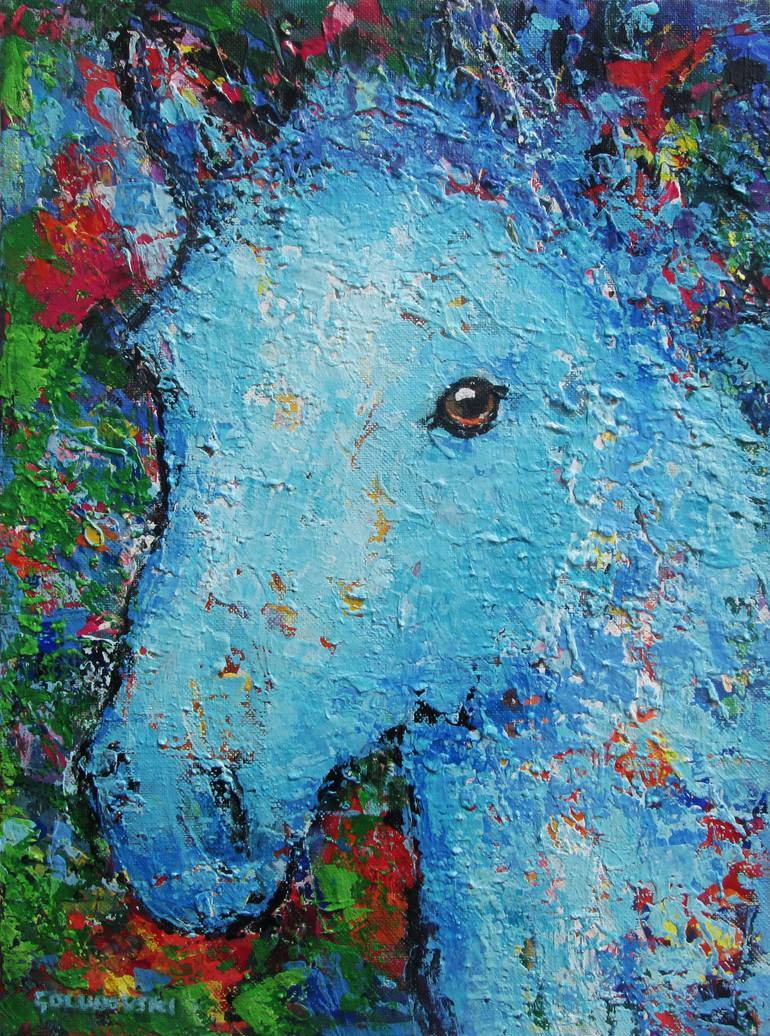 magic blue horse Painting by Nikola Golubovski | Saatchi Art