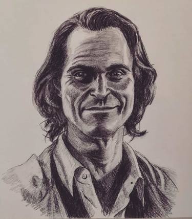 Joaquin Phoenix 'Joker' scene portrait drawing with pencil thumb