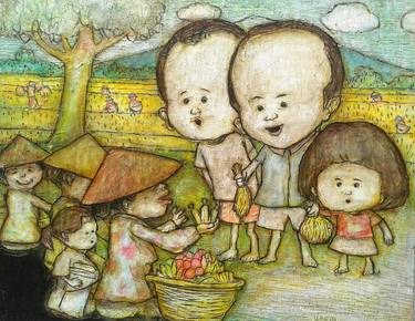Original Figurative Children Paintings by kasih hartono