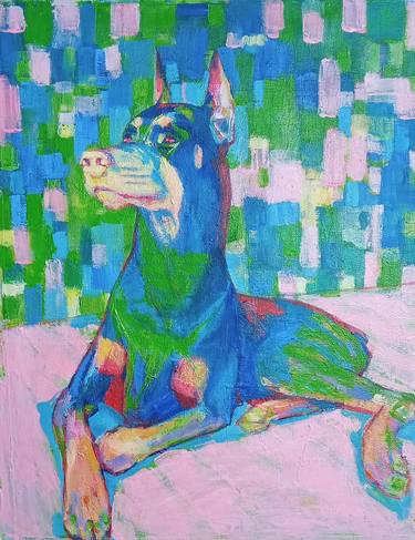 Original Figurative Dogs Paintings by kasih hartono