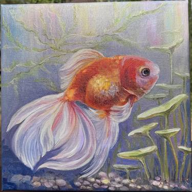 Radiant Goldfish - 12x12 Oil Painting on Canvas thumb