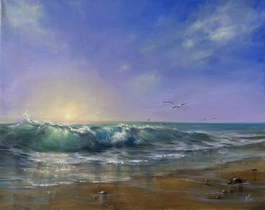 Chasing Sunrise - stormy seascape, ocean waves thumb