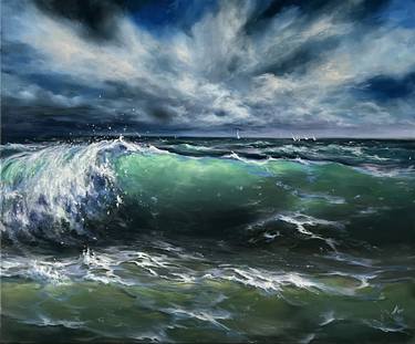 Blissful Tempest - stormy seascape, ocean waves and sunrise thumb