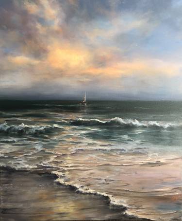 Meet Me at the Sunset - stormy seascape at sunset, ocean waves thumb