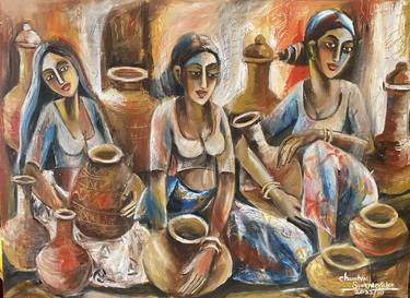 Print of Figurative Women Paintings by chandrani sudumenike