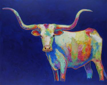 Colorful Longhorn 3:  A Large Southwestern Longhorn - Cow - Bull - Steer Original Acrylic on Canvas thumb