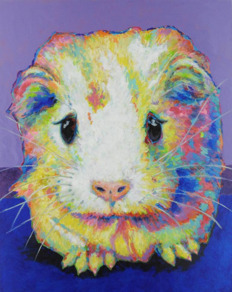 Smiling Guinea Pig Original Acrylic on Canvas Painting by Carol