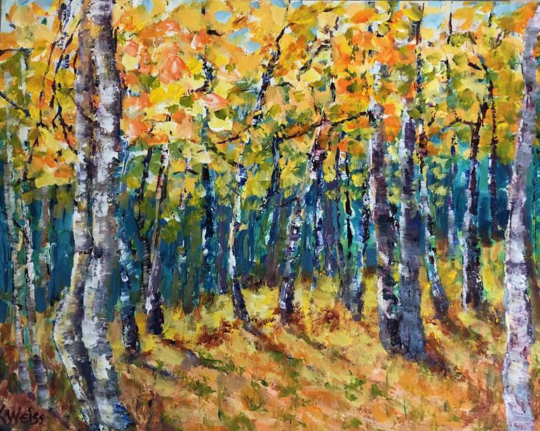 Fall Birches Painting by Kathy Weiss | Saatchi Art