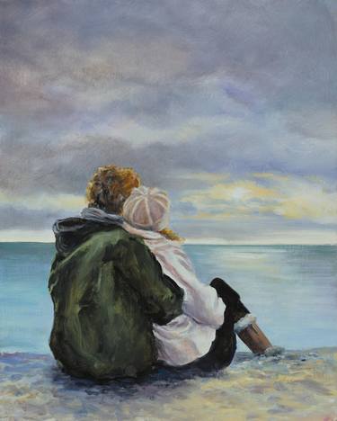 Couple in a cloudy seascape thumb