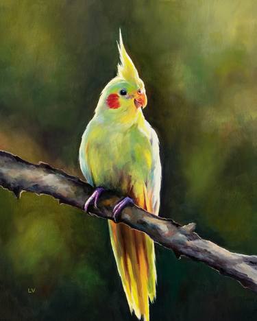 Yellow cockatiel on a branch thumb