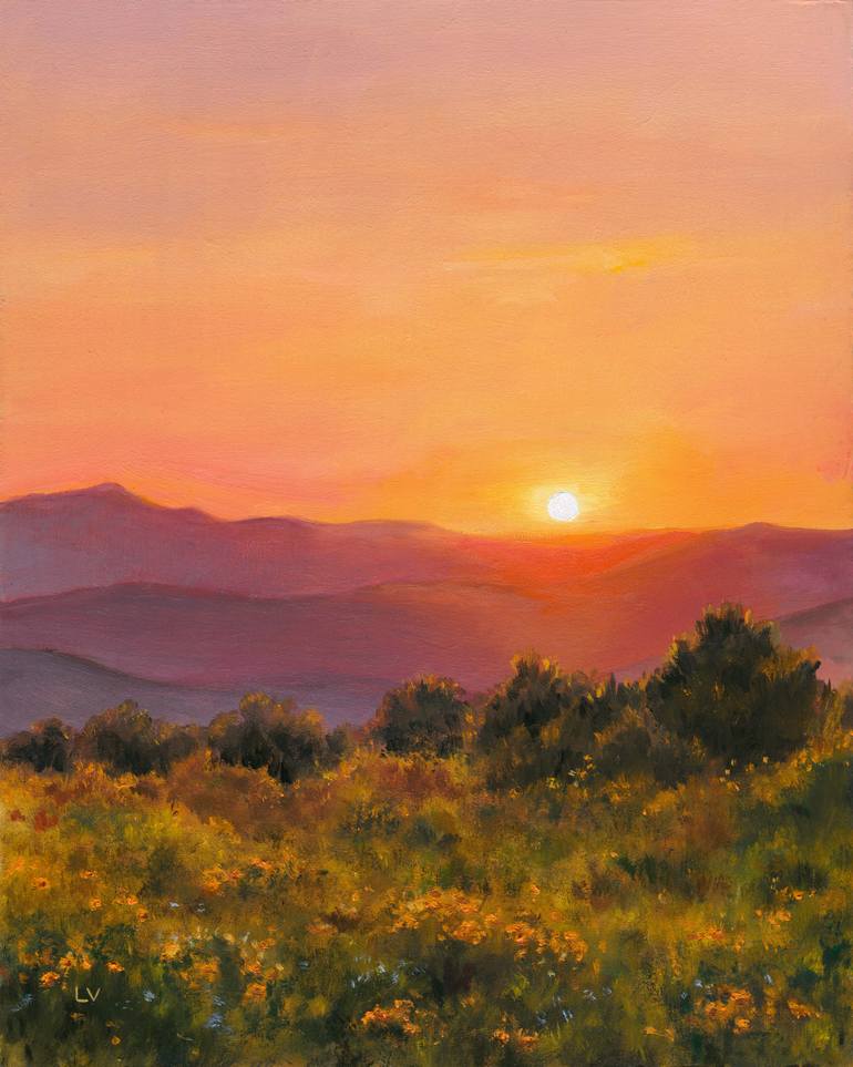 Misty mountains whith pine trees Painting by Lucia Verdejo