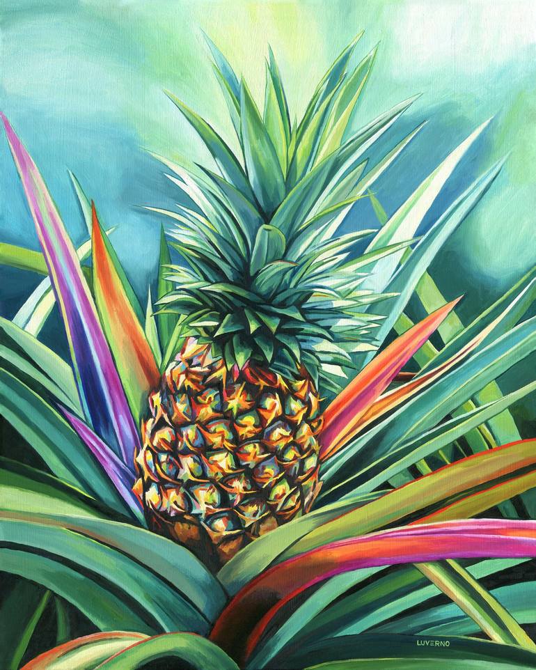 Pineapple painting on canvas, 'Tropical sunshine' Painting by Lucía ...