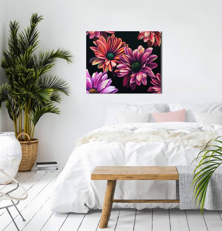Pink daisy painting on canvas, 'Summer feeling' Painting by Lucía ...