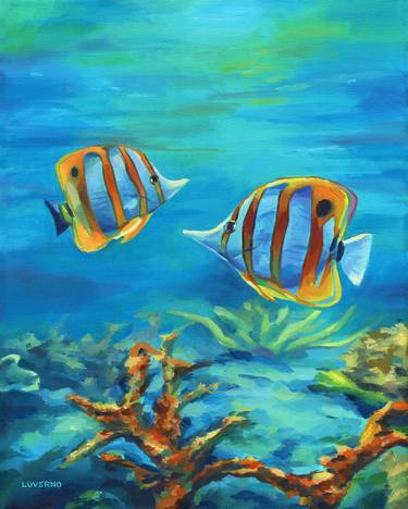 Saatchi Art Artist Lucia Verdejo; Painting, “Underwater painting with fish, Coral reef art ’Turquoise kingdom’” #art