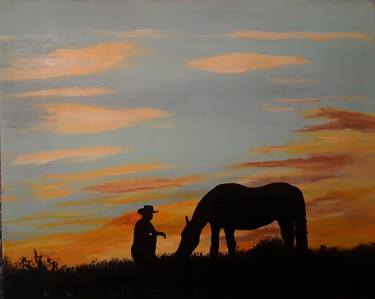 Silhouette Of Cowboy And Horse thumb
