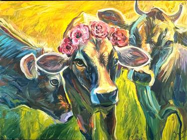 Print of Cows Paintings by Aura Elli
