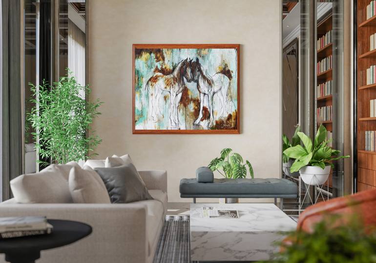 Original Abstract Horse Painting by Aura Elli