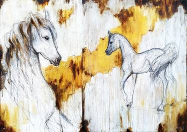 Dignity(Two horses) acrylic mixed media painting thumb