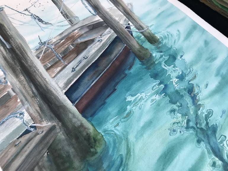 Original Realism Boat Painting by Valeria Golovenkina