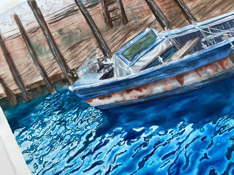 Original Realism Boat Painting by Valeria Golovenkina