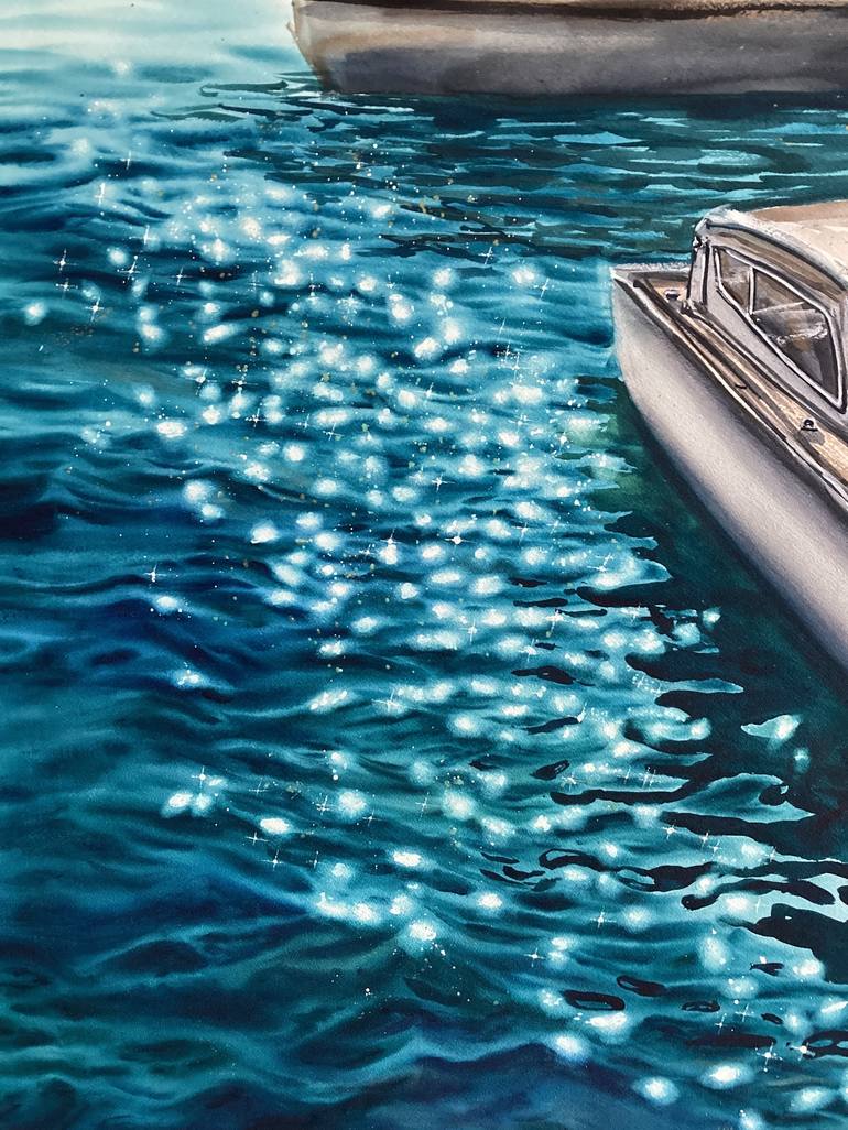 Original Impressionism Yacht Painting by Valeria Golovenkina