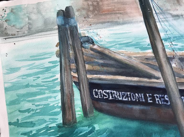 Original Impressionism Boat Painting by Valeria Golovenkina