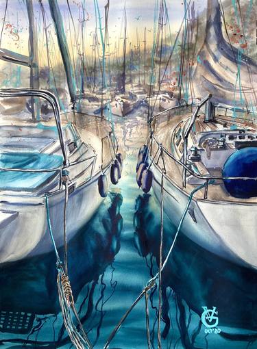 Print of Impressionism Yacht Paintings by Valeria Golovenkina