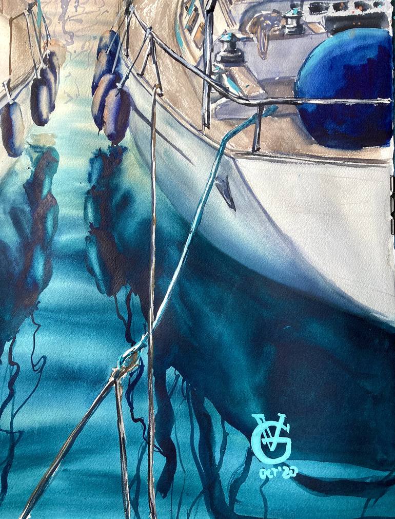 Original Yacht Painting by Valeria Golovenkina