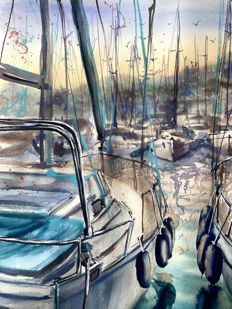 Original Impressionism Yacht Painting by Valeria Golovenkina