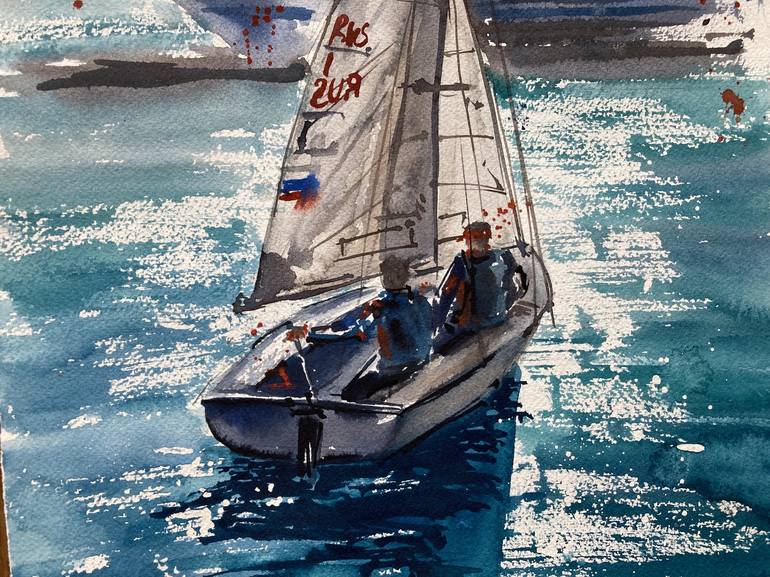 Original Yacht Painting by Valeria Golovenkina