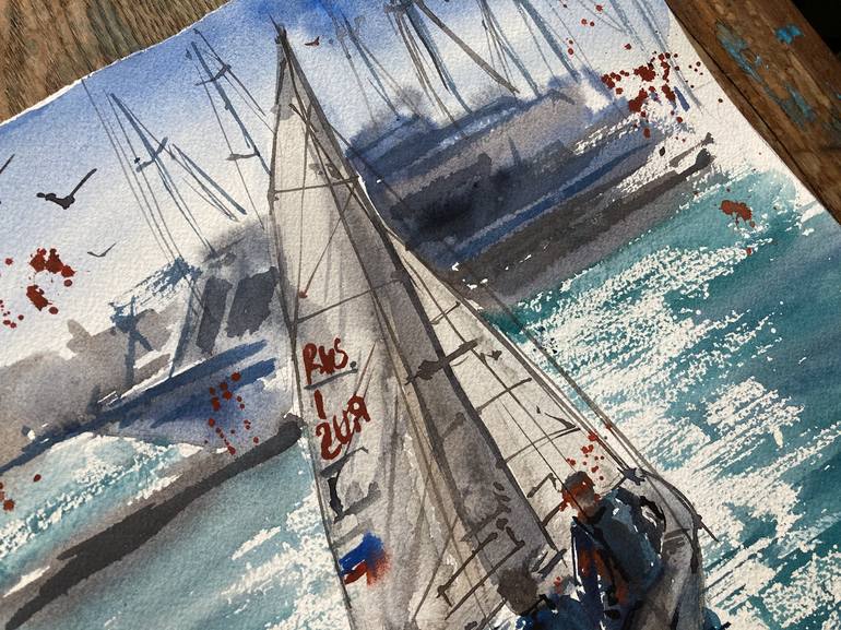 Original Yacht Painting by Valeria Golovenkina