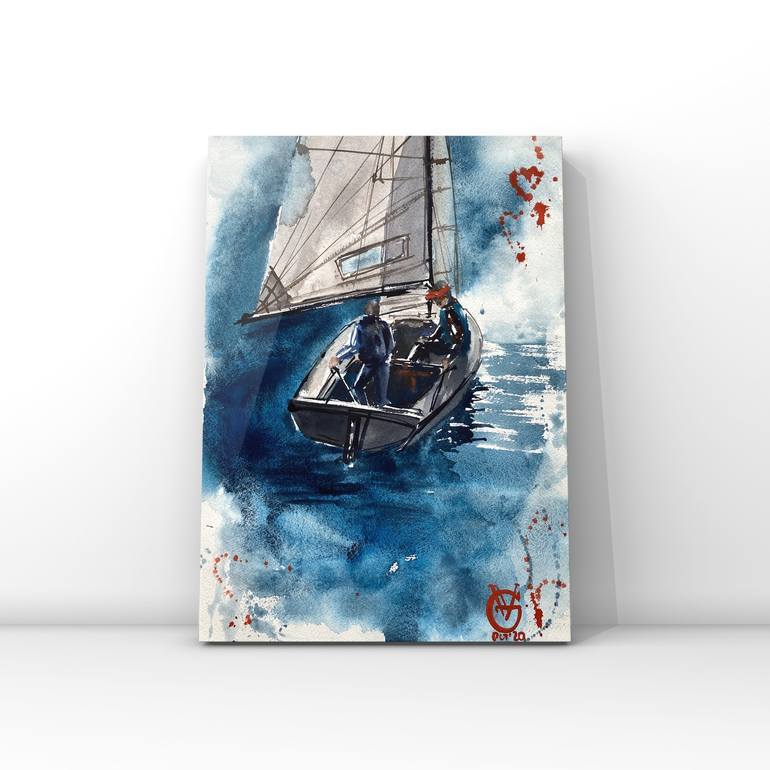 Original Realism Yacht Painting by Valeria Golovenkina