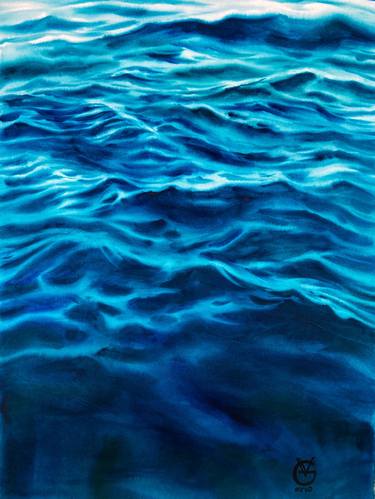 "Calmness" original watercolor painting sea water blue depth thumb