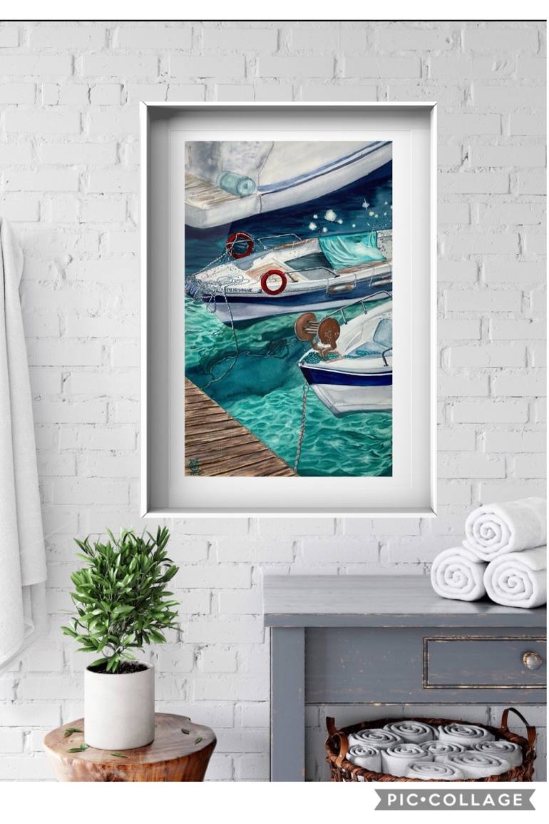 Original Boat Painting by Valeria Golovenkina