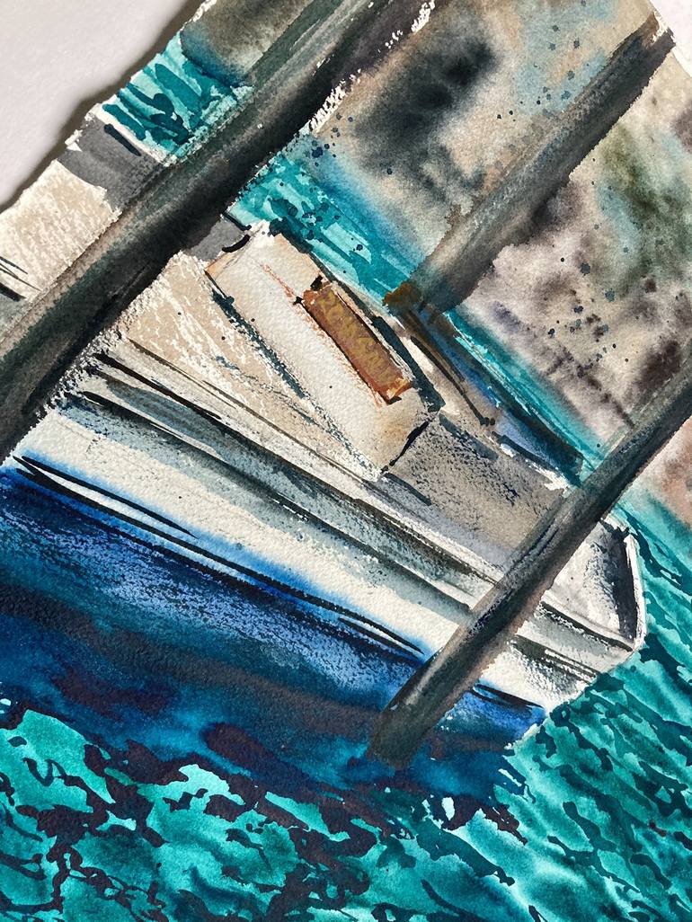 Original Impressionism Boat Painting by Valeria Golovenkina