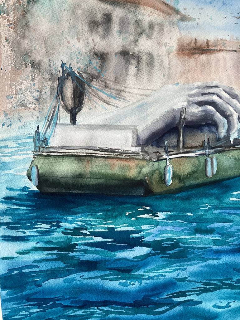 Original Impressionism Boat Painting by Valeria Golovenkina
