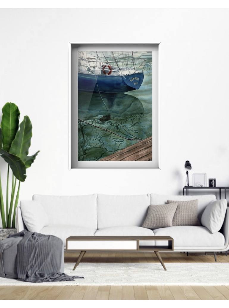 Original Impressionism Yacht Painting by Valeria Golovenkina