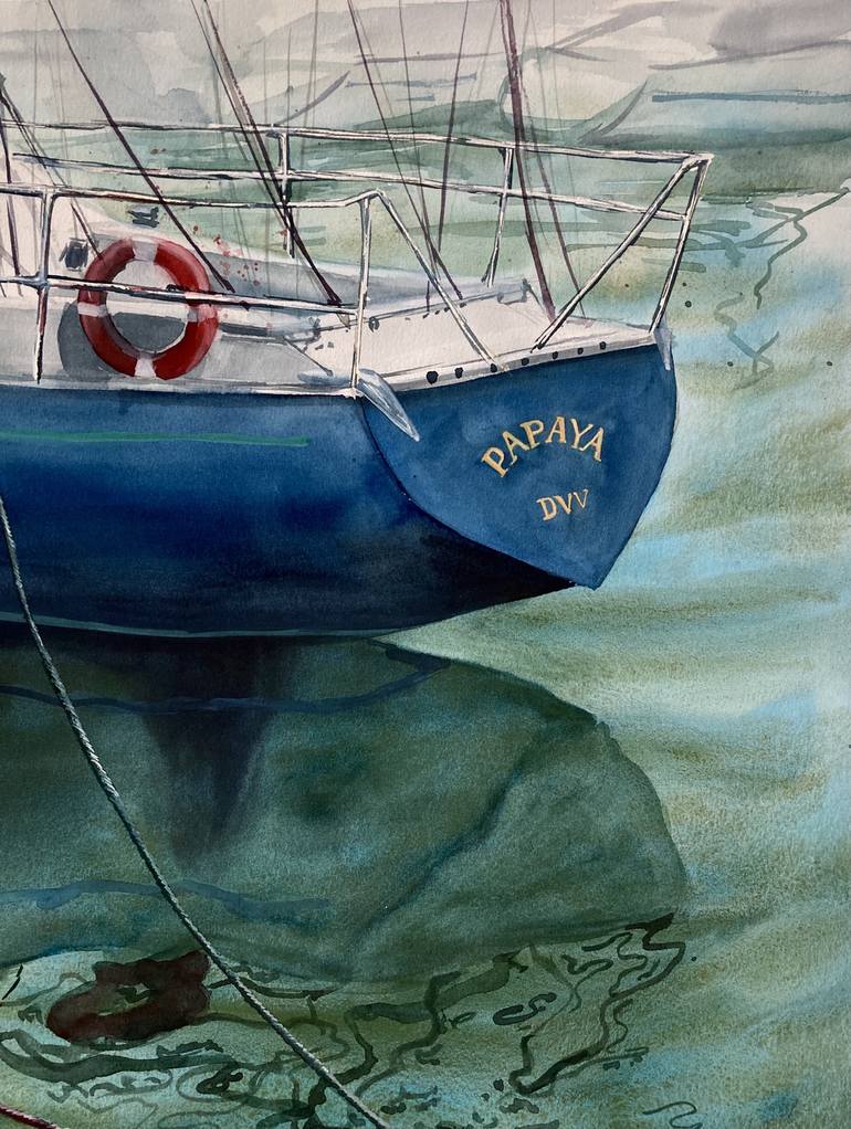 Original Impressionism Yacht Painting by Valeria Golovenkina