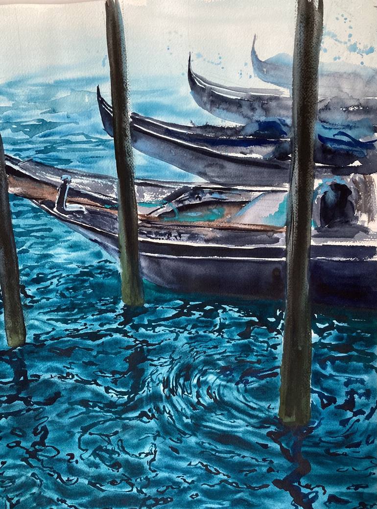 Original Boat Painting by Valeria Golovenkina
