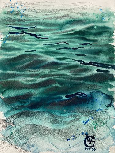 SEA SKETCH - original watercolor painting sea water ocean green emerald ocean seascape gift for him gift for yachtsman thumb