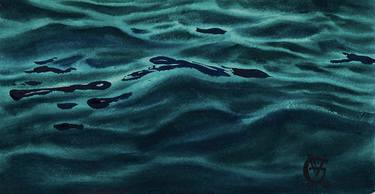 SEA COLLAGE 1 - original watercolor painting sea water wave ocean blue bay green deep gift for yachtsman thumb