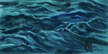SEA COLLAGE 2 - original watercolor painting green sea water deep ocean gift for him gift for yachtsman thumb