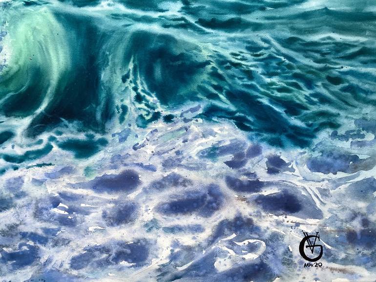 Original Photorealism Water Painting by Valeria Golovenkina