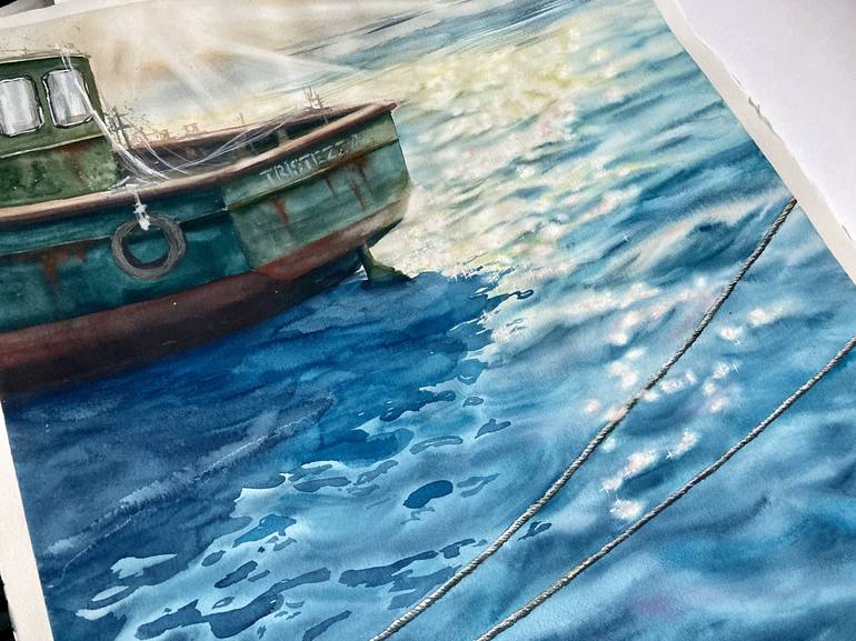 Original Impressionism Sailboat Painting by Valeria Golovenkina