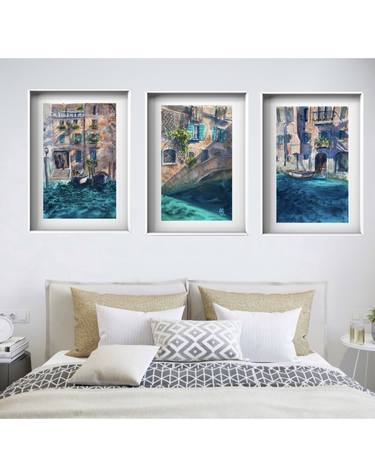 VENETIAN CANALS - set of 3 paintings - original watercolor paintings venice italy grand canal gift thumb