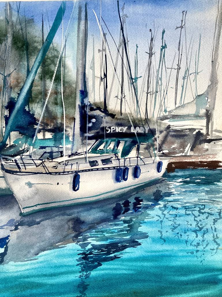 Original Yacht Painting by Valeria Golovenkina